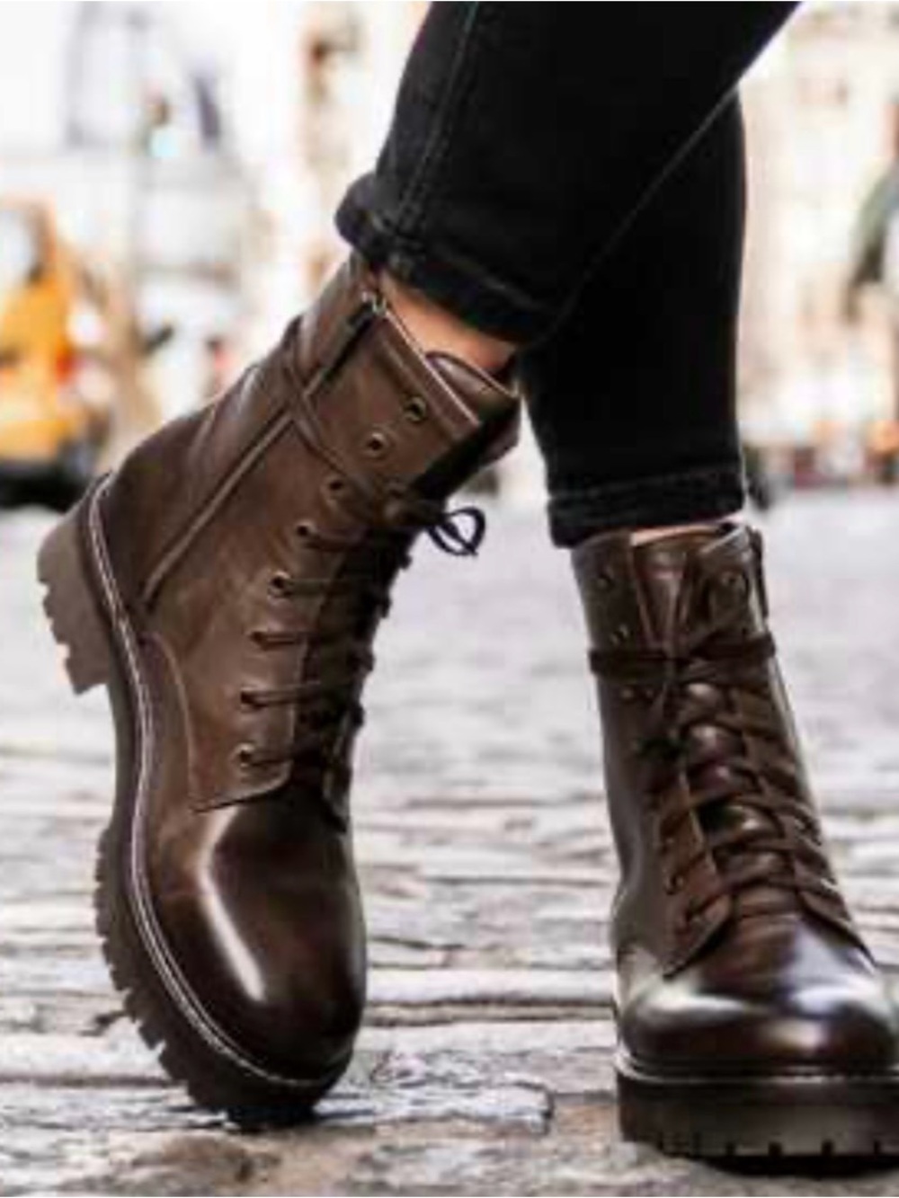 Women’s Brown Leather Lace-Up Combat Boots